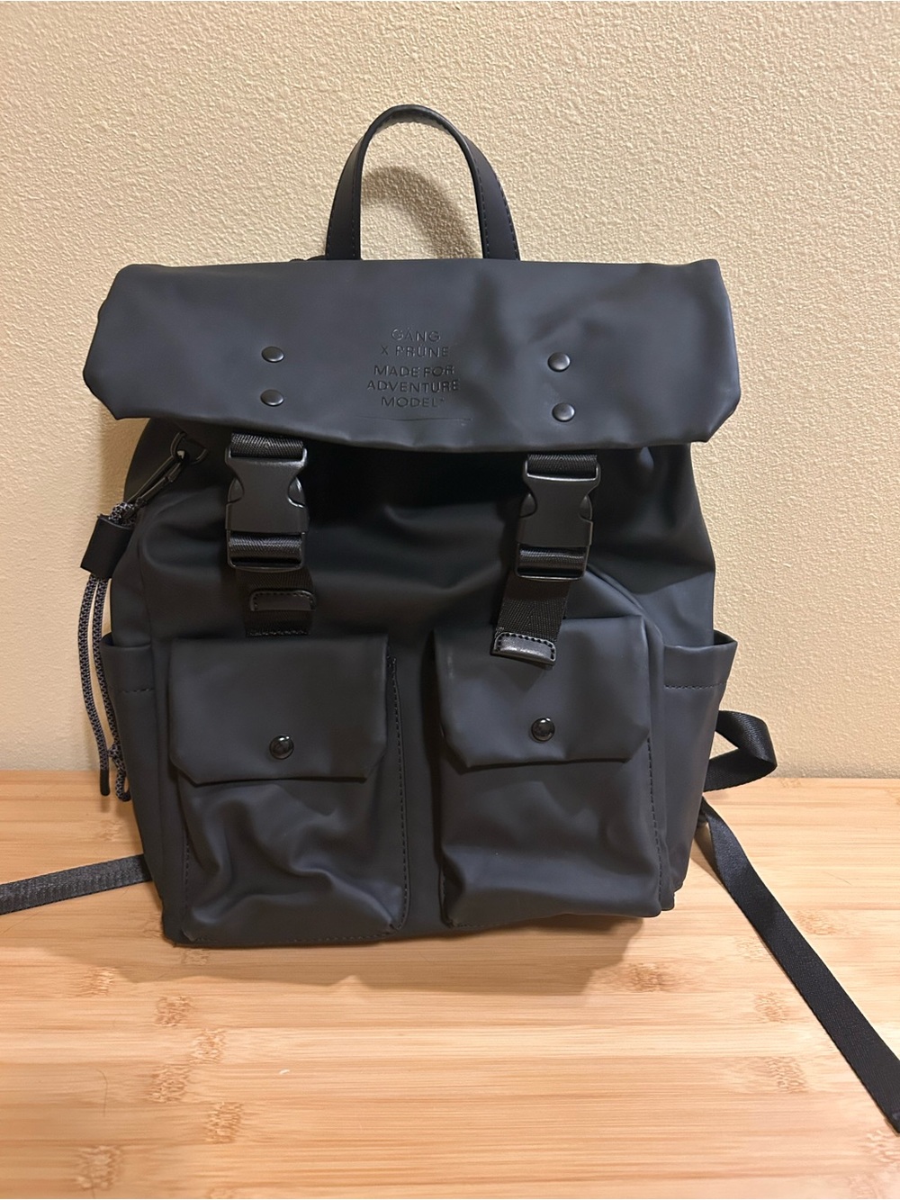 Prune Black Roll-Top Backpack with Front Pockets
